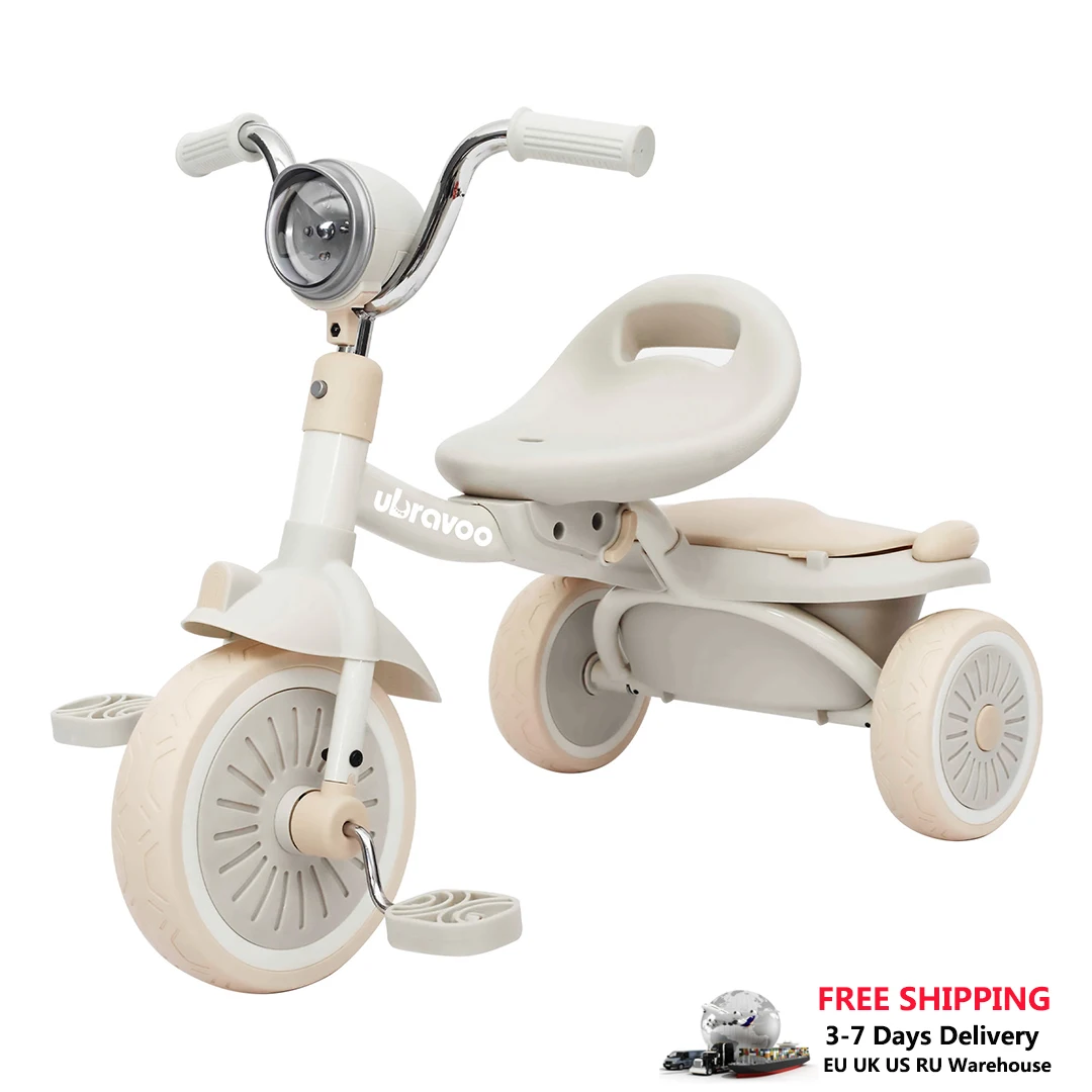 Ubravoo Baby faltbares Dreirad Trike mit Pedalen, einzigartige PU-Räder mit elastischer Stoß dämpfung, coole Lichter, 1-5 Jahre Image