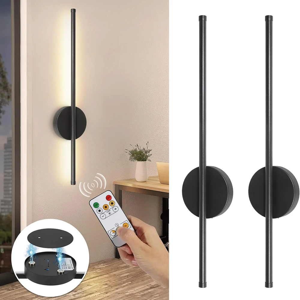 2X LED Wiederaufladbare Wandleuchte 360 ° Einstellbarer kabelloser Fernbedienungs-Touch-Schalter für Spiegelbeleuchtung, Schlafzimmer, Badezimmer, Arbeitszimmer, 80 cm