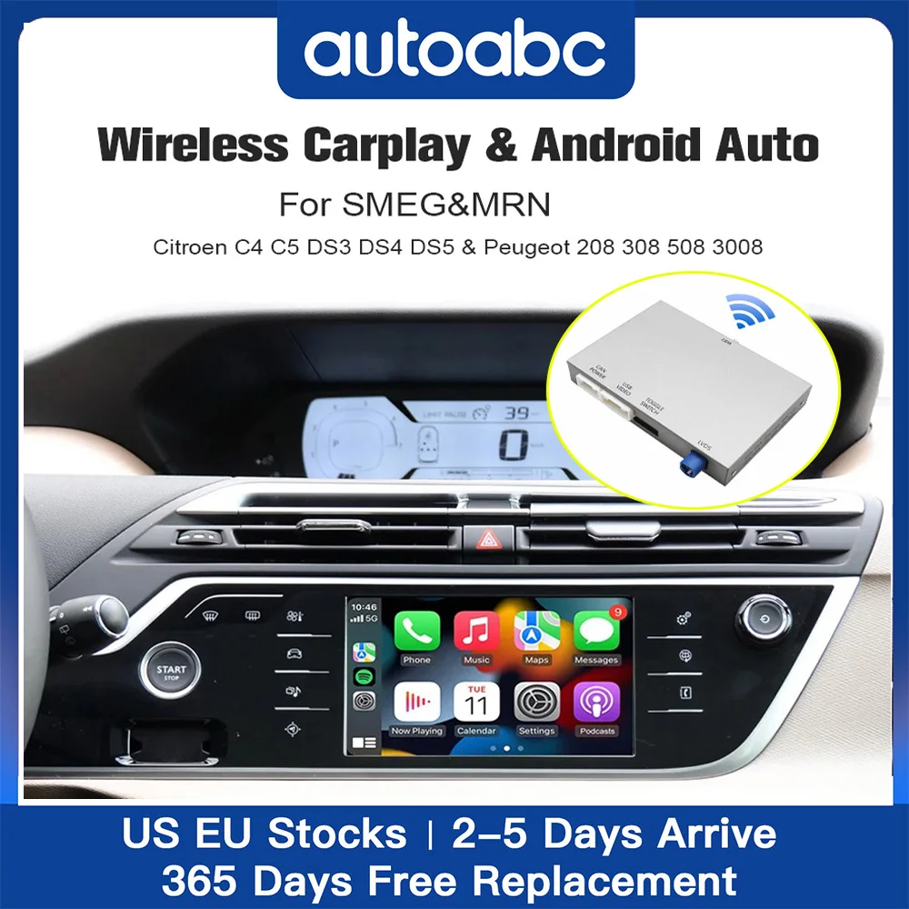 AUTOABC Drahtlose Carplay Android Auto Für SMEG Citroen C4 C5 DS3 DS4 0S5 & Peugeot 208 308 508 3008 Unterstützung Reverse Kamera Image