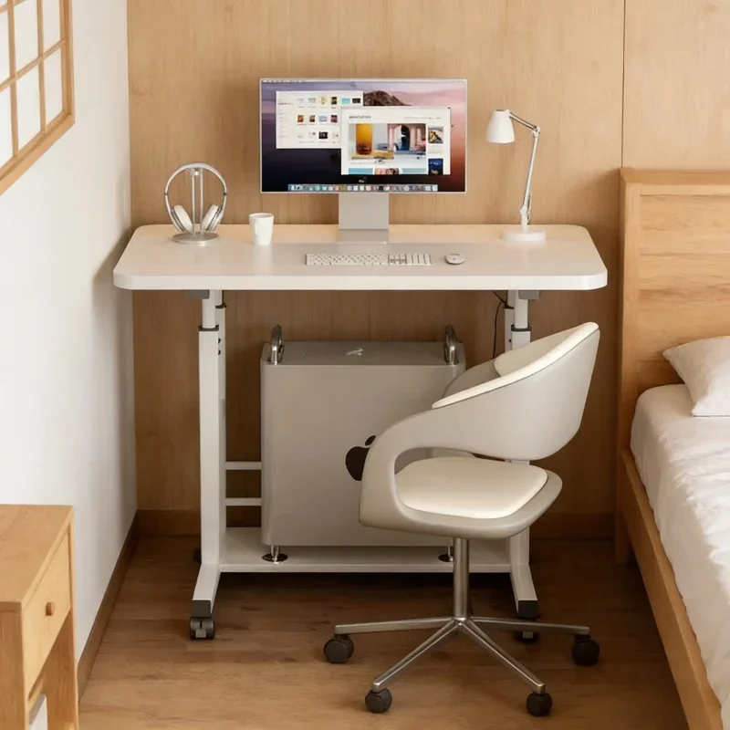 Tragbarer, verstellbarer Laptop-Tisch mit Rollen, einfacher, beweglicher Nachttisch-Computertisch, höhenverstellbarer Lerntisch für Schlafzimmer, Büro und Zuhause Image