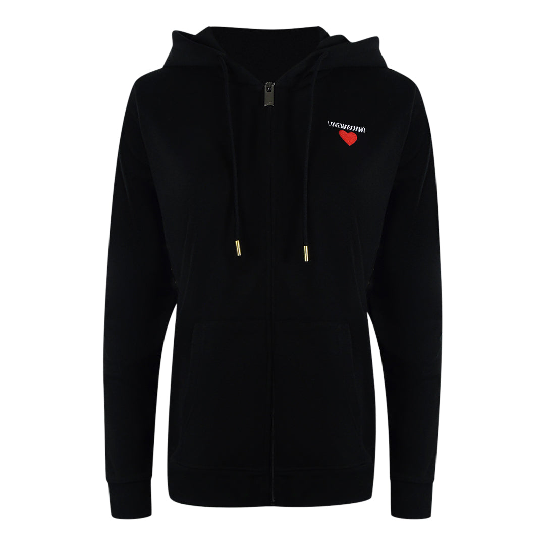Love Moschino Kapuzenpullover Mit Kleinem, Auffälligem Herzlogo, Schwarz, Mit Reißverschluss