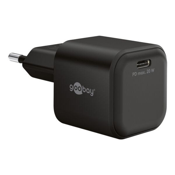 goobay Schnellladegerät Nano GaN USB-C PD 20 W schwarz schwarz, 3.6x3.6x8.8 cm