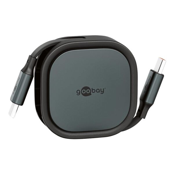 goobay Selbstaufrollendes Schnellladekabel USB-C auf USB-C 57 W schwarz / silber 1,0 m schwarz