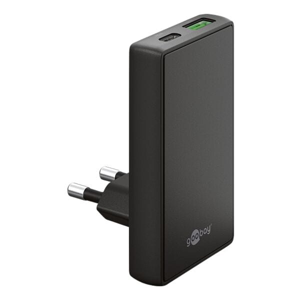 goobay Dual-Schnellladegerät GaN USB-C PD / USB-A QC 90° Flat 45 W schwarz schwarz, 4.76x8.32x5.17 cm