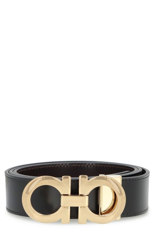 Gancini Reversible Leather Belt - Black - Ferragamo Belts