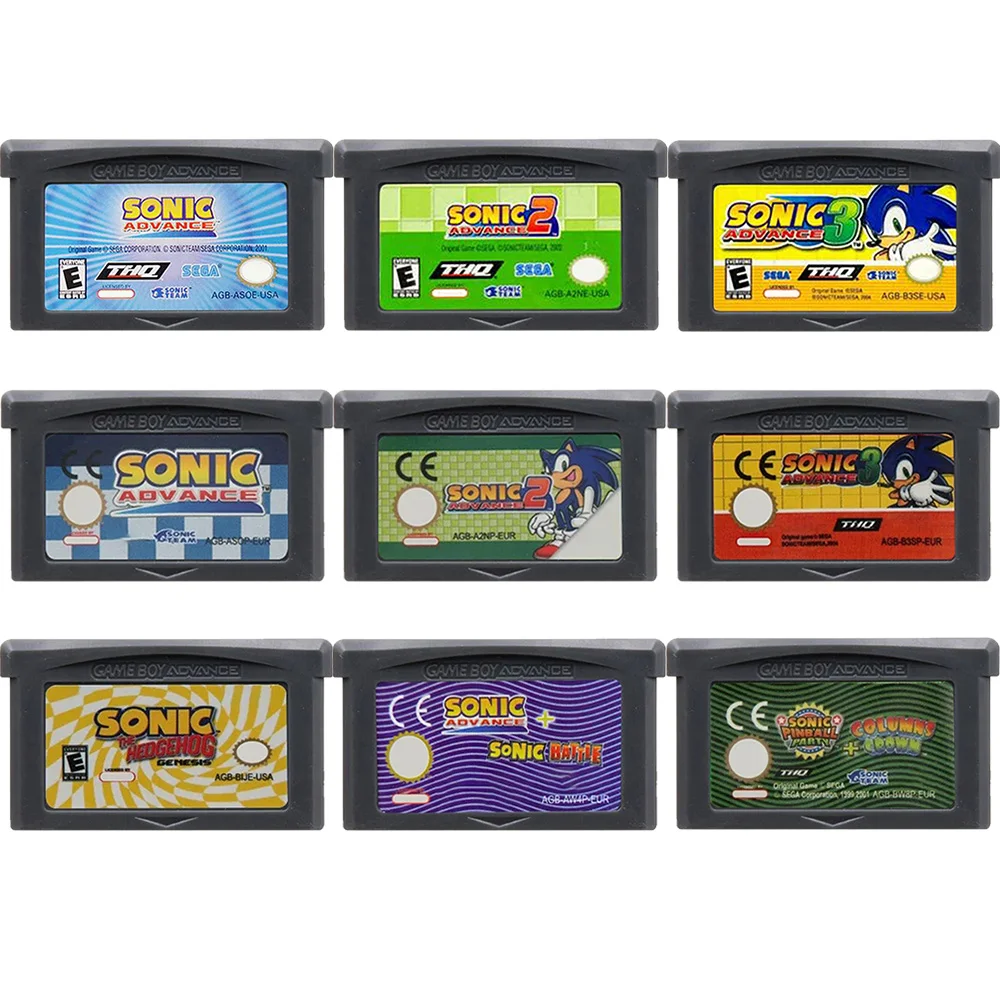 Cartouche de jeu GBA, console de jeu vidéo 32 bits, carte de jeu Sonic, carte de jeu Sonic Advance 1 2 3 Hedgehog Genesis pour la version américaine et européenne