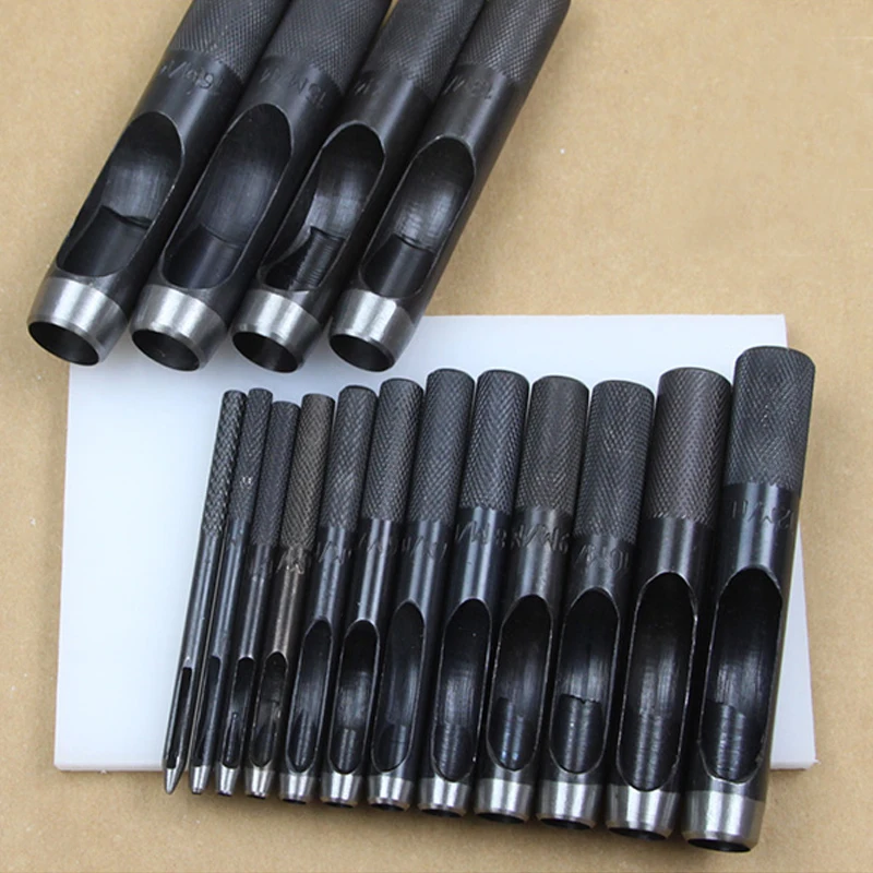 1-25mm Set di strumenti per lavorazione della pelle Punzonatura per fori in pelle Punzonatrice rotonda in acciaio artigianale in pelle Punzonatrice per fori cavi Guarnizioni in metallo Strumenti in