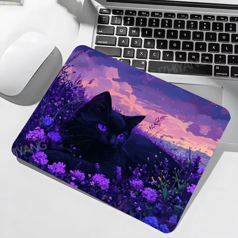 Schwarze Katze Mousepad Kleines Büro Computer Schreibtisch Matte Tisch Tastatur Großes Mauspad Laptop Kissen Rutschfeste Schreibtischunterlage Home Decor 30X60 Image