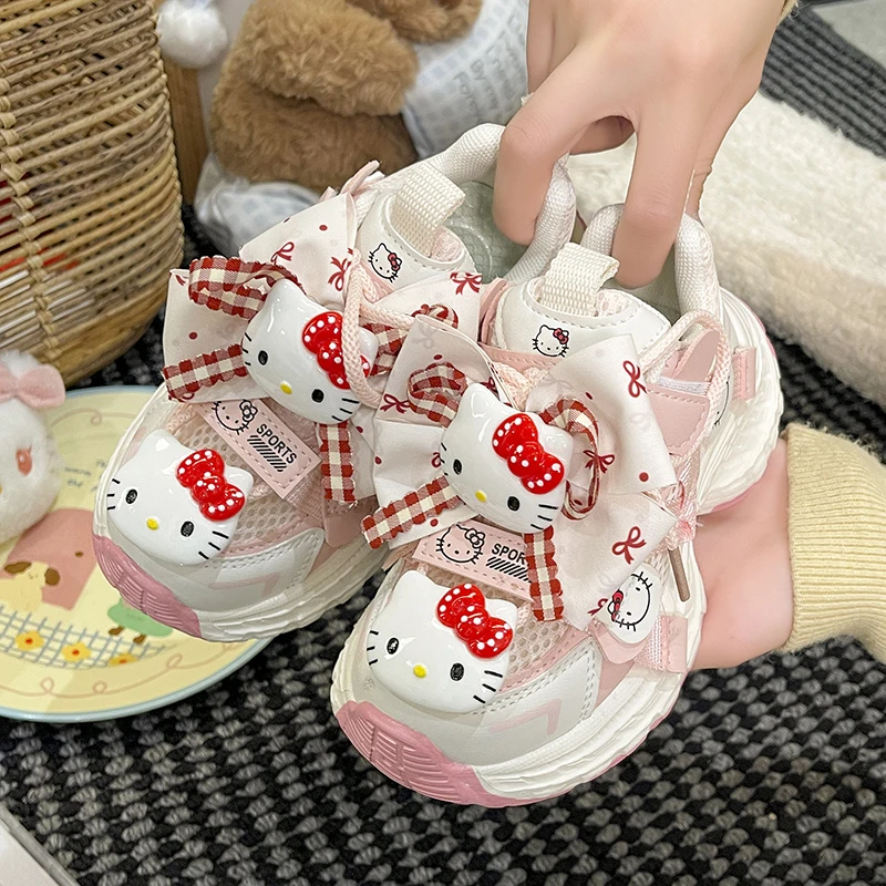 Kinder-Freizeitschuhe ​ Turnschuhe aus PU-Leder, Sanrio Hello Kitty, Frühlingsschuhe für Mädchen, rutschfest, weicher Boden, rosa, rot, Größe 27–37