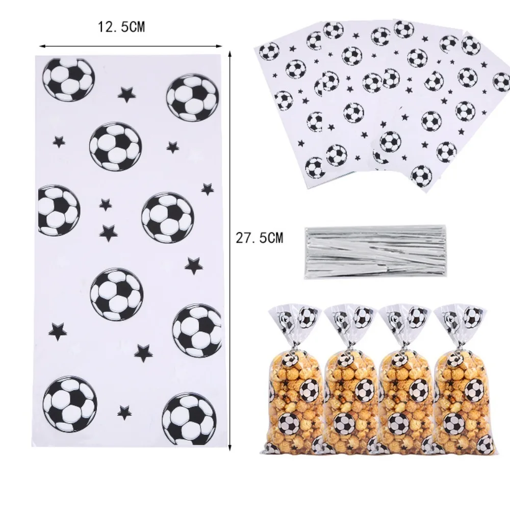 50/100 Stück Geschenktüten mit Fußballmuster und flachem Mundstück für Fußball-Karneval, Geburtstagsfeier, Schule, Süßigkeiten-Geschenkverpackung und Dekoration Image