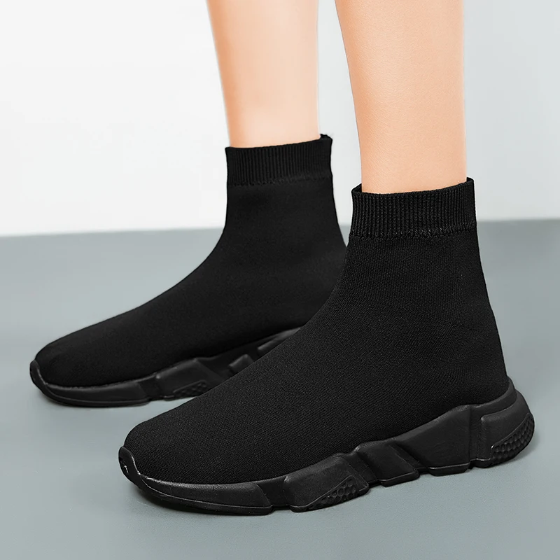 Klassische schwarze High-Top-Sneaker für Herren und Damen, Designer-Strickschuhe, lässige Herren-Sneaker, bequeme Slip-on-Sportschuhe für Damen