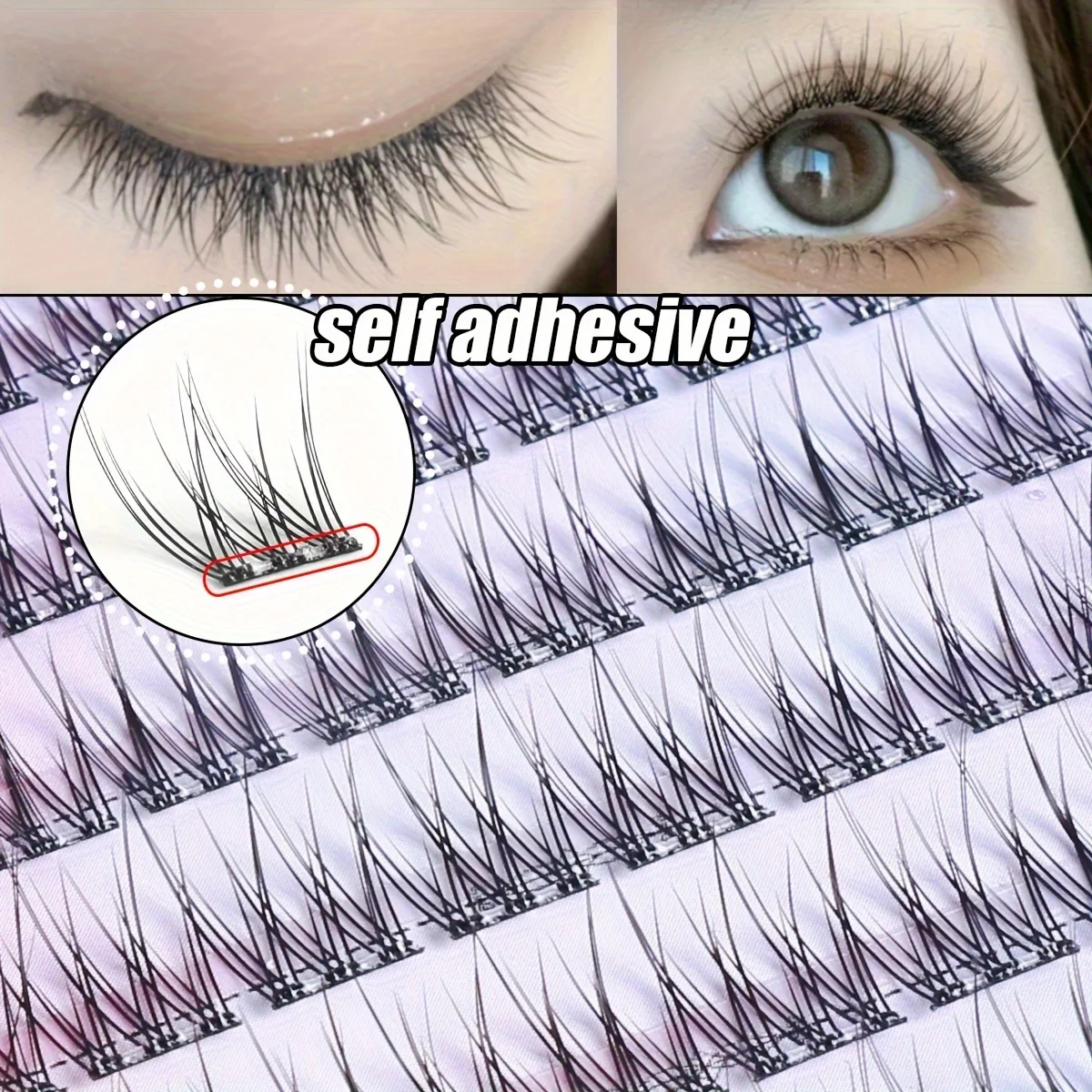 110 Stück selbstklebende Wimpern im Triple Fish Tail Style | Extrem Feine Schwarze Künstliche Wimpern mit Feinem Stiel | Klarer, transparenter, natürlicher Look Image