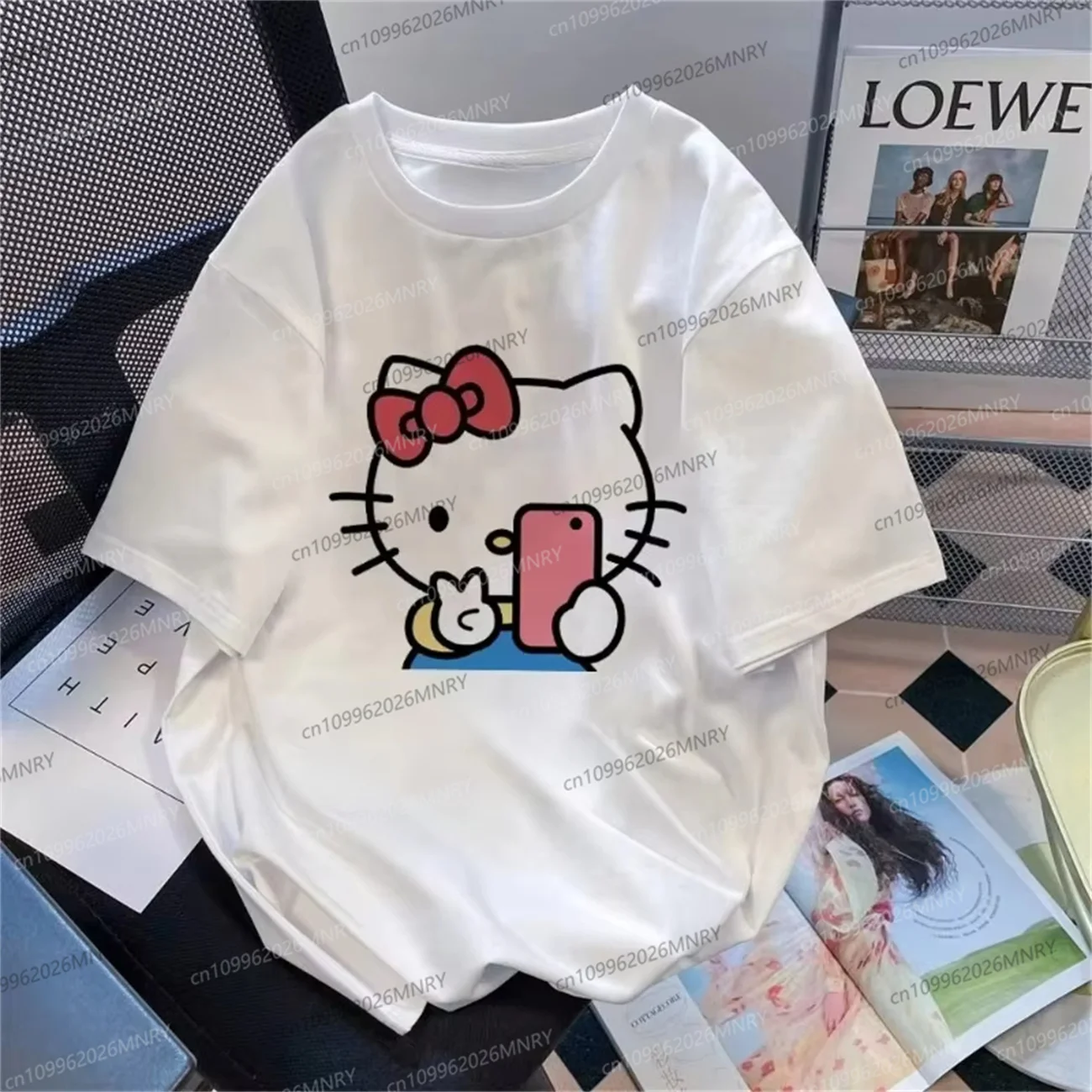 Hello Kitty Cute Cartoon Kitty Cat Kinderkleidung Mädchen-T-Shirt Sommerdruck für Männer und Frauen Vielseitiges, lässiges, lockeres Oberteil