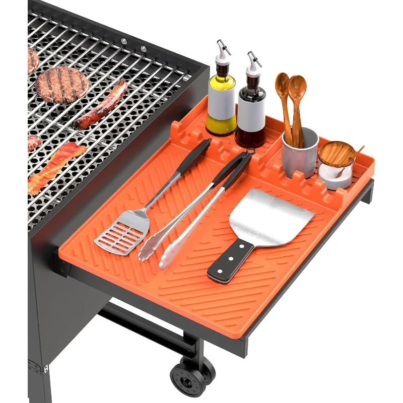 Hitzebeständige Silikon-Grillwerkzeughalter-Matte mit Seitenablage und Abtropfpad für Blackstone BBQ-Utensilien Küchenarbeitsplatte Image