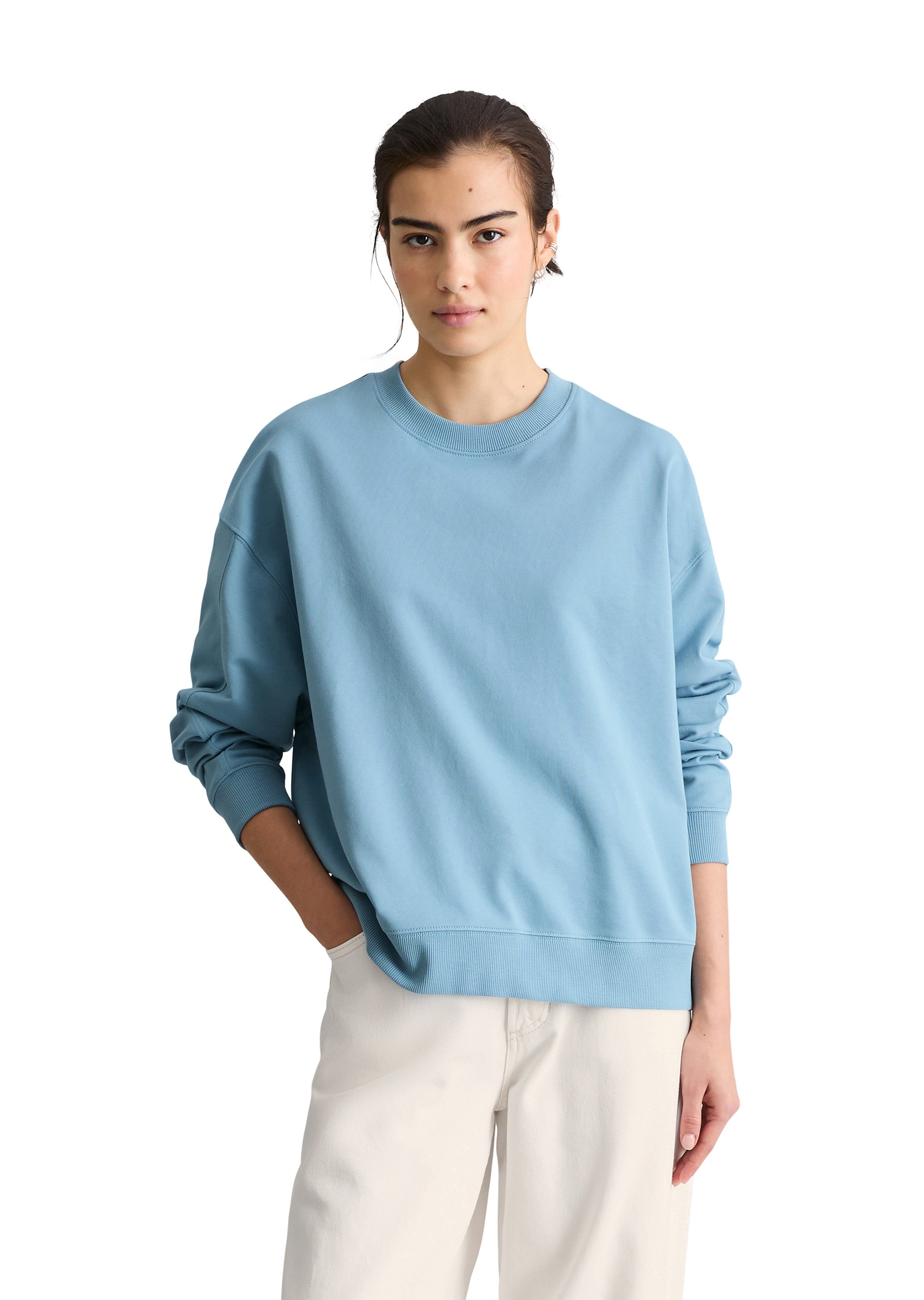 Sweatshirt MARC O'POLO DENIM "aus reinem Organic Cotton", Damen, Gr. S, blau dawn, Obermaterial: 100% Baumwolle, unifarben, oversize, Rundhals, Sweatshirts Sweatshirt