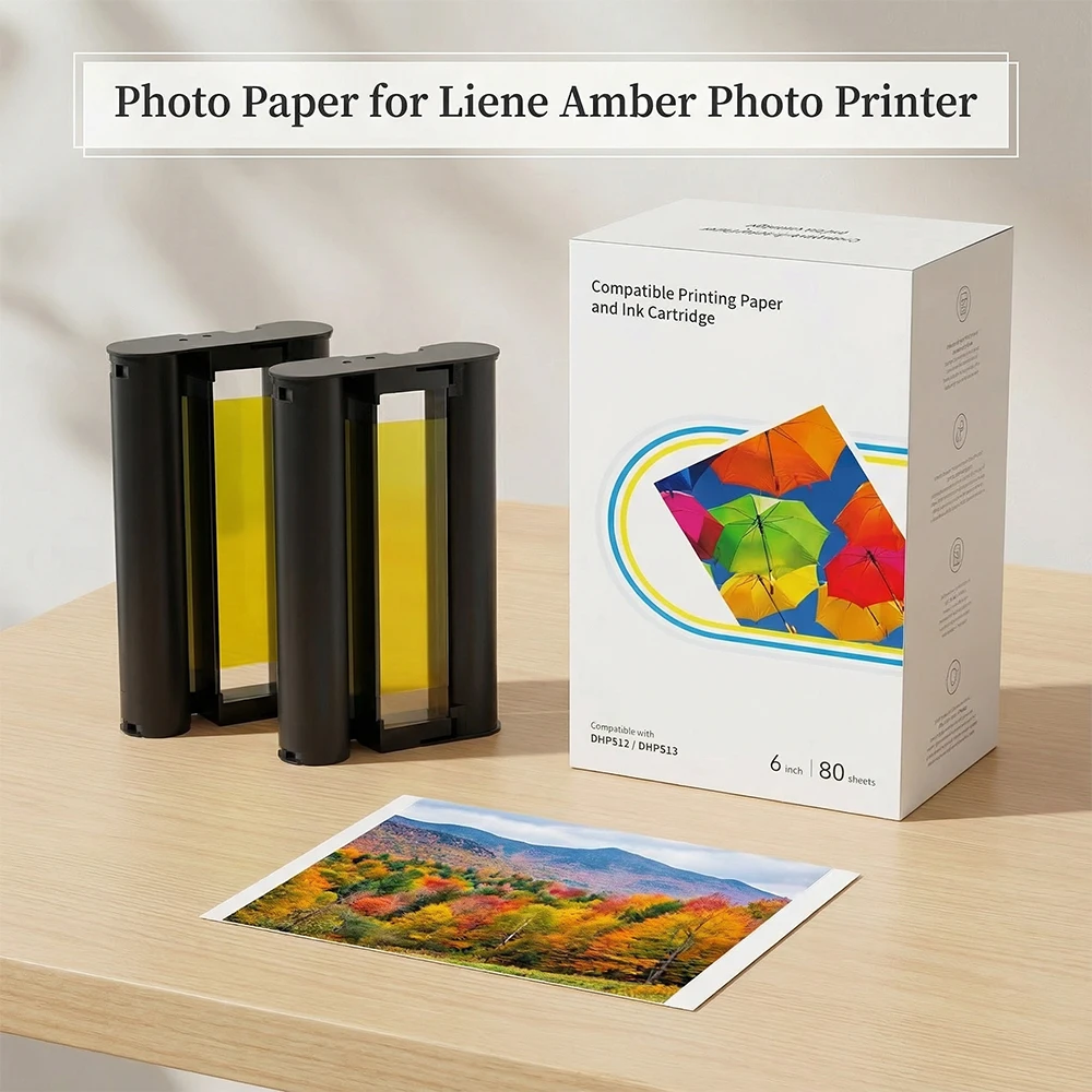 Papier photo et recharge de cartouche compatibles pour papier photo Liene Amber pour imprimante photo M100/M200/M110/M210 Encre LP-80IN 6 pouces