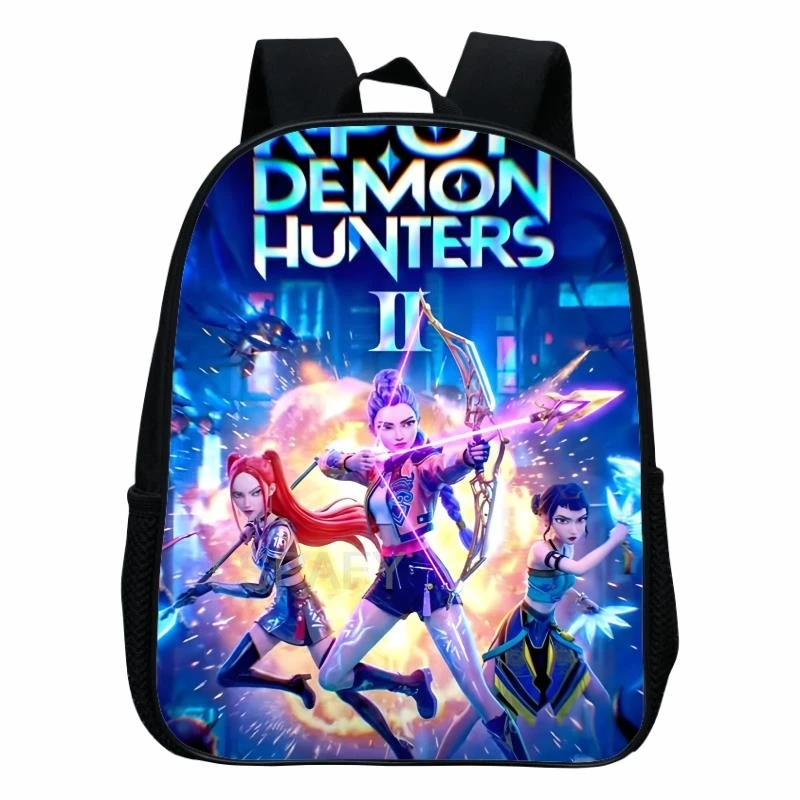 Sacs d'école KPop Demon Hunters Rumi Mira Zoey HUNTR/X Saja, sac à dos pour garçons et filles, Mochilas souples, sacs d'école de dessin animé 12 pouces
