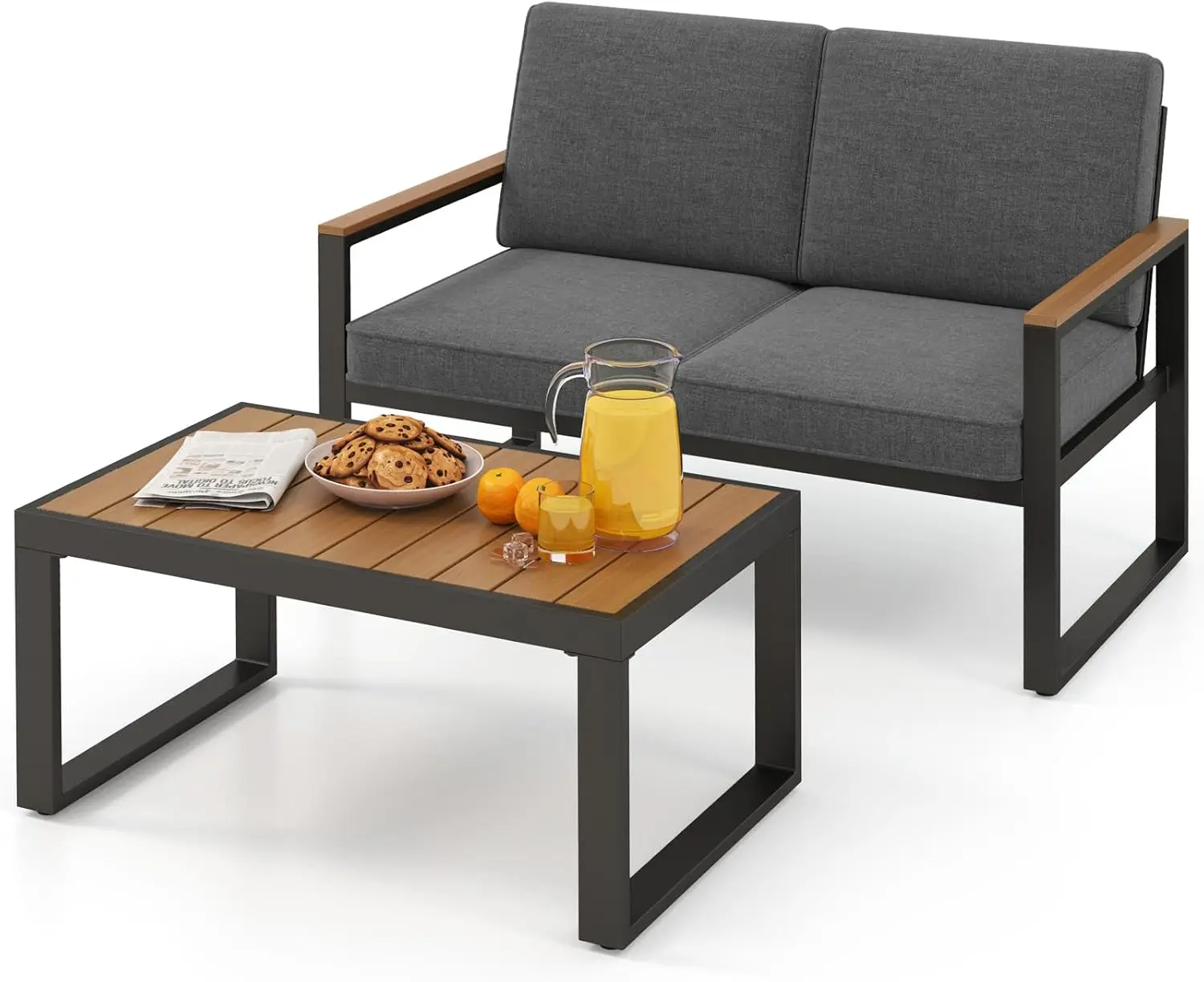 Meubles de balcon, ensemble de meubles de jardin résistants aux intempéries avec cadre en aluminium et coussins souples, meubles de patio, pour balcon, jardin