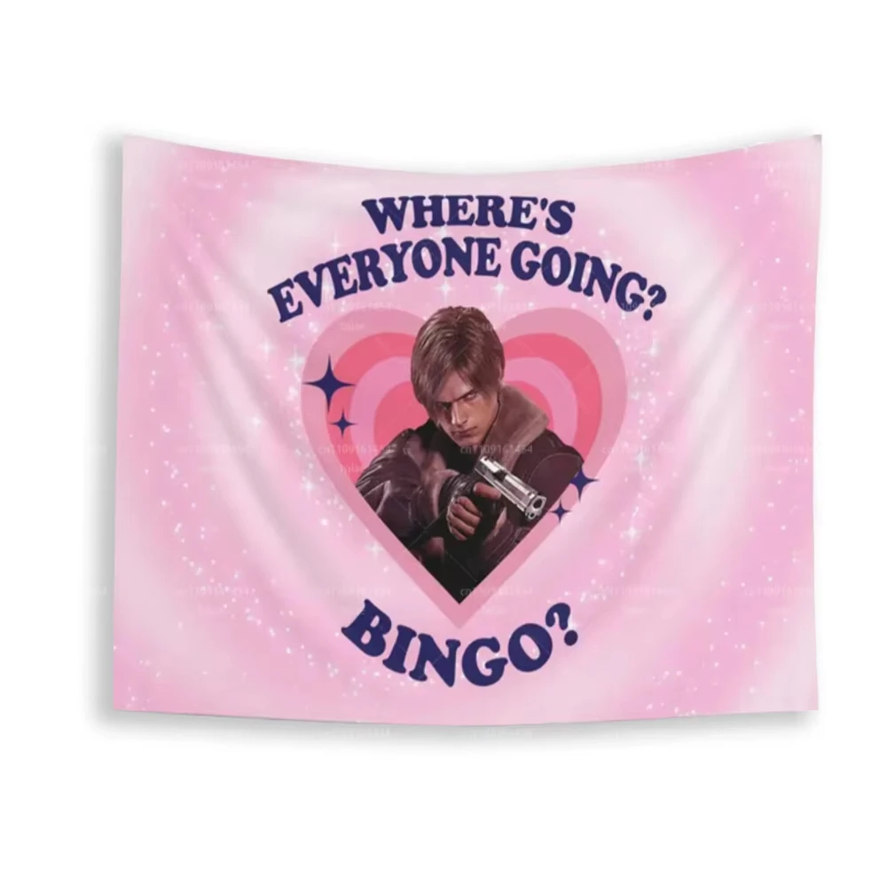 L-Leon K-Kennedy Where's Everyone Going Bingo Flagge, Schlafzimmer, Wohnheim, Wandbehang, Hintergrundstoff, Festival-Geschenk, weich und bequem Image