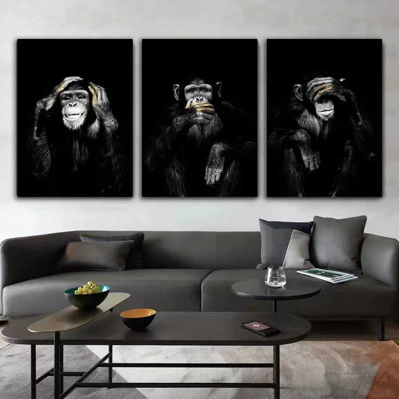 Lustiger Affe, HD-Poster, Leinwandgemälde, Tier-Wandkunst, dunkle Leinwandgemälde und Druck für Wohnzimmer, Heimdekoration, ohne Rahmen Image