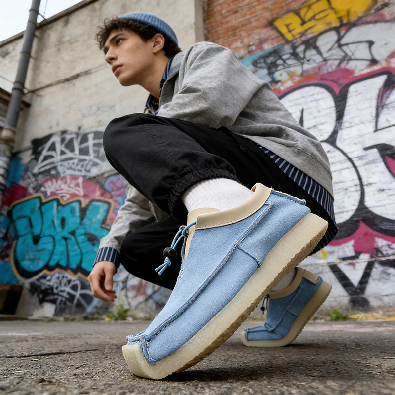 2026 Mode Loafer Herren Echtes Leder Schuhe Flache Weiche Kühle Straße Casual Schuhe Männliche Schuhe Blau Gelb Plus Größe 45 D784