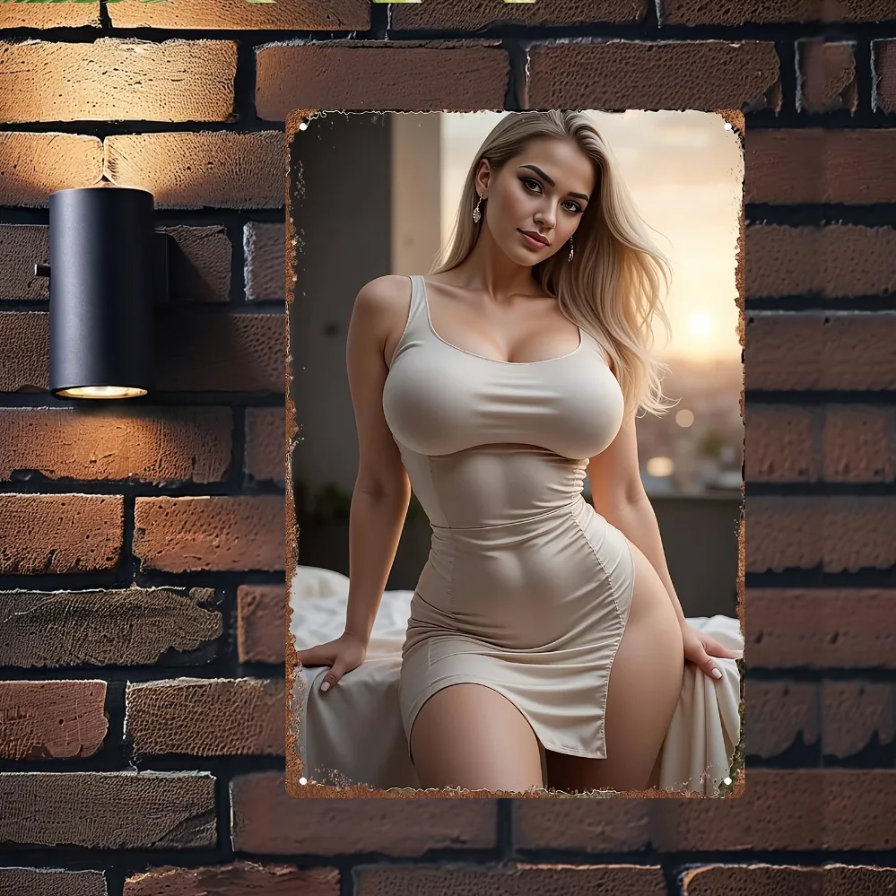 Vintage Industrie-Metallschild „Beige Sexy Lady“, 20,3 x 30,5 cm, Wandkunst – robuste Dekoration für Zuhause, Bar, Büro, ideal als Geburtstags- oder Einweihungsgeschenk