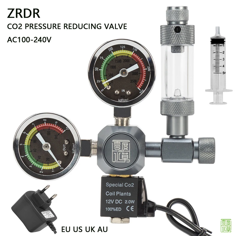 ZRDR Aquarium CO2-Regler Elektromagnetisches Ventil Blasenzähler Zylinderdruckregler Fischbecken CO2-Druckminderventil Image