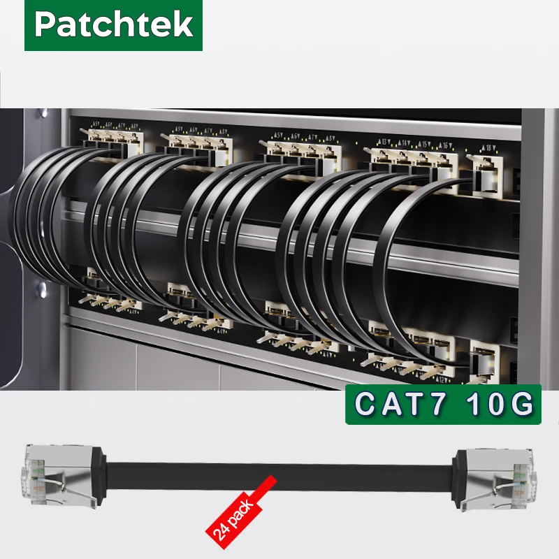Patchtek Cat7 24er-Pack schlankes Cat7-Ethernet-Patchkabel, 10 G, unterstützt Cat 7-Patchkabel für WIFI 6.0 Patchpanel zum flexiblen Schalten Image