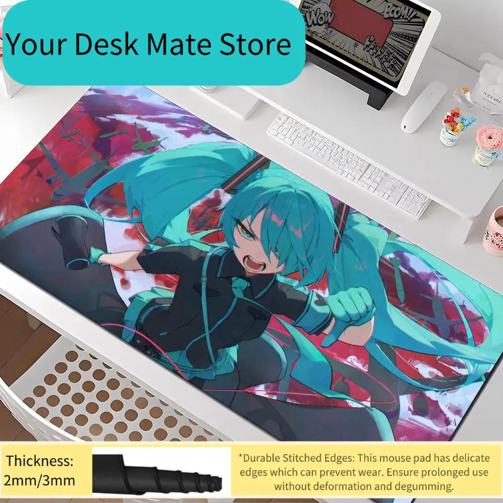 Hatsune Miku Mauspad in verschiedenen Größen, große quadratische Computer- und Büro-Spieltischmatten, rutschfeste Gummi-Mauspads Image