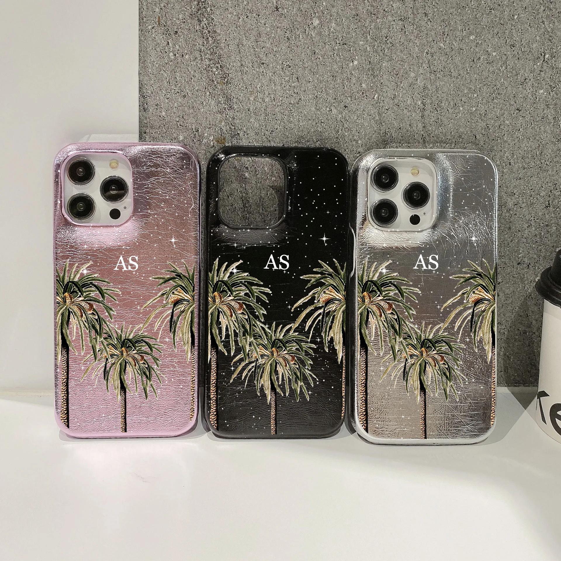 Personalisierte unvermeidliche erste Kafr-Buchstaben mit Namen, Lederhülle für iPhone 11, 12, 14, 13, 15 Pro Max Mini 16 Plus, luxuriöse Hartschalenhüllen Image