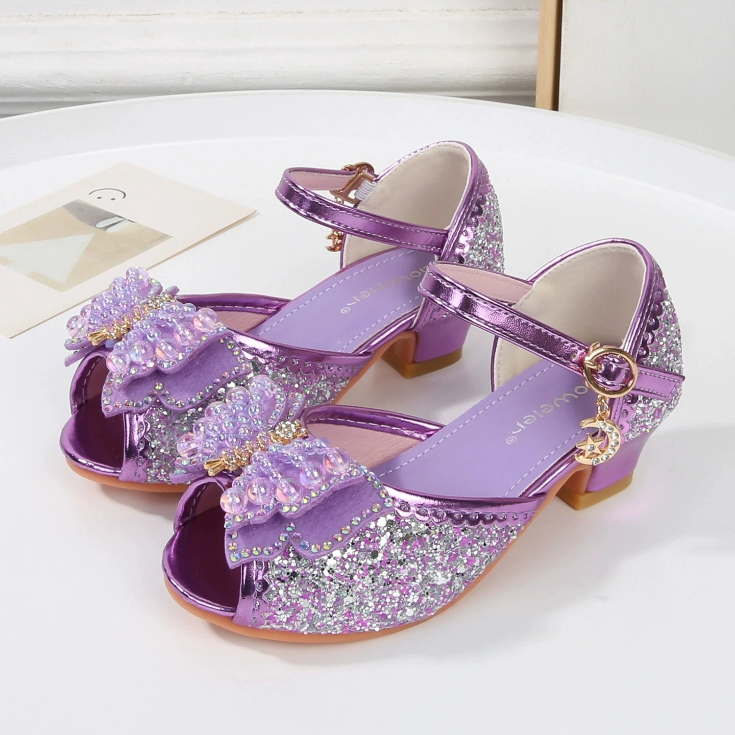 Disney Mädchen-Prinzessinnen-Sandalen, Schuhe mit Schleife für Kinder, modische Mädchen-Schuhe mit hohem Absatz in Babyrosa und Blau, Größe 25–37