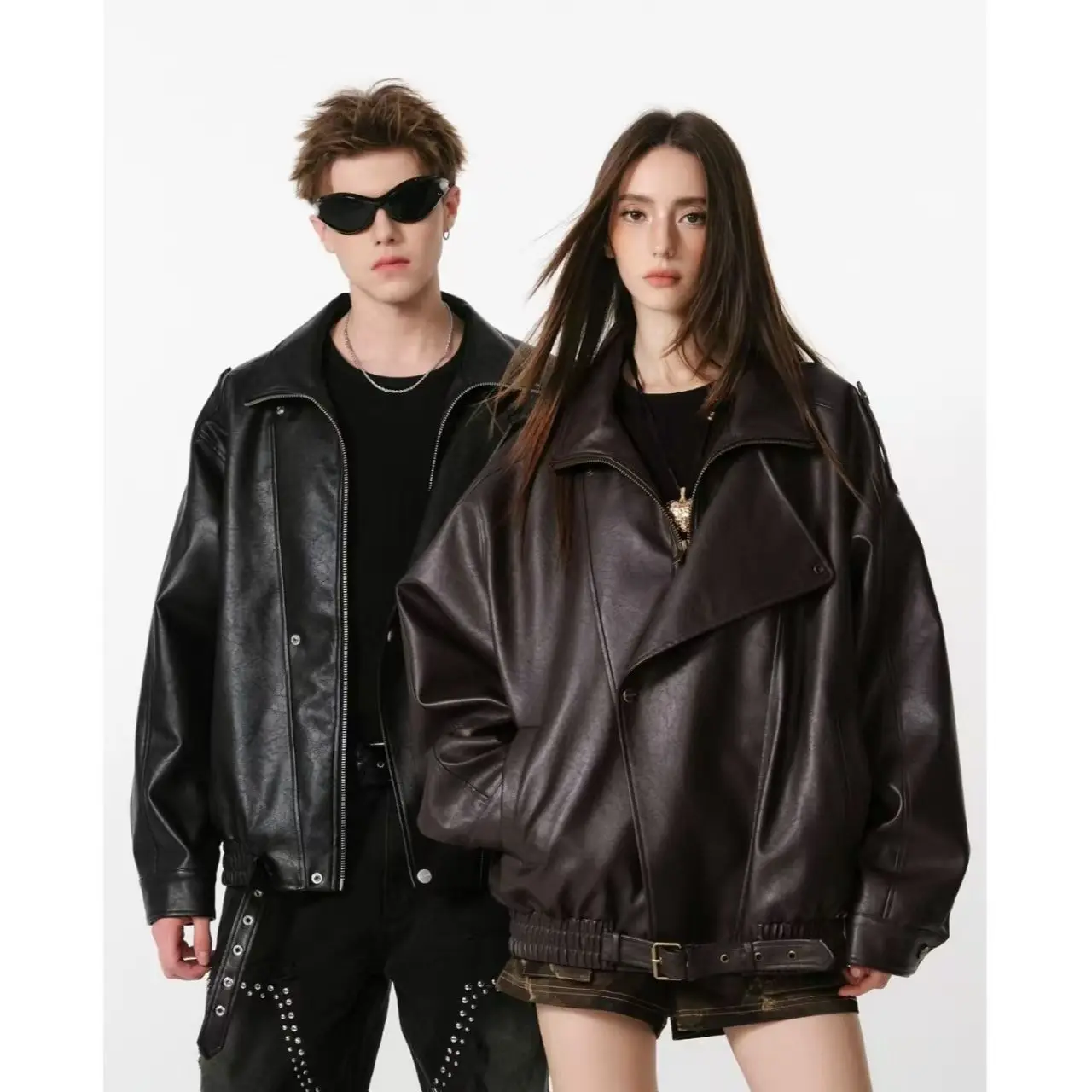 Modische Motorradjacke 2026 Frühling und Herbst Schwarze Gothic Punk Lederjacke Amerikanischer Retro-Stil Hochwertige Lässige Jacke