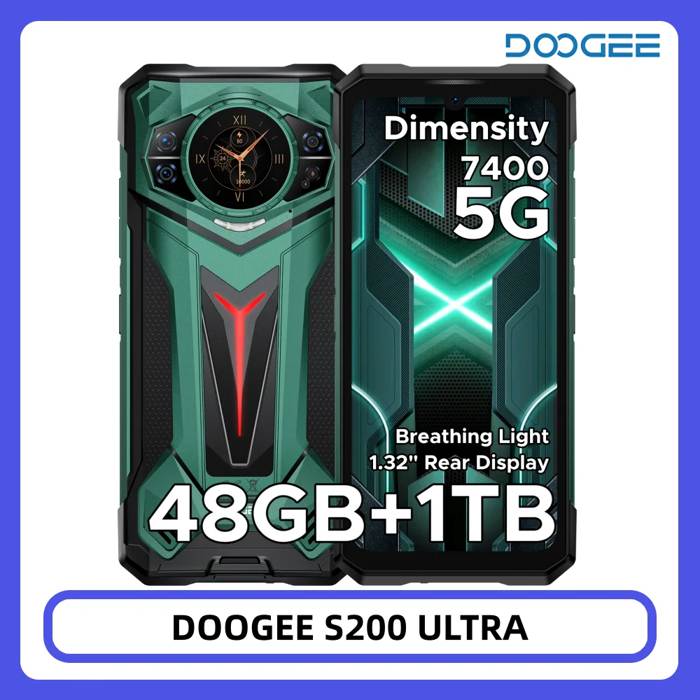 DOOGEE S200 Ultra 5G Robustes Smartphone 48GB+1TB Lichteffekt 1,34" Rückdisplay Dimensity 7400 11000mAh 66W Akku NFC Smartphone Image