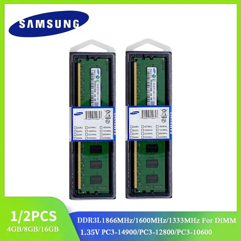 1/2pcs samsung ddr3l dimm ram 16gb 8gb 4gb 1866mhz 1600mhz 1333mhz desktop speicher 240pin dimm 1,35 v pc3 ram memoria Image
