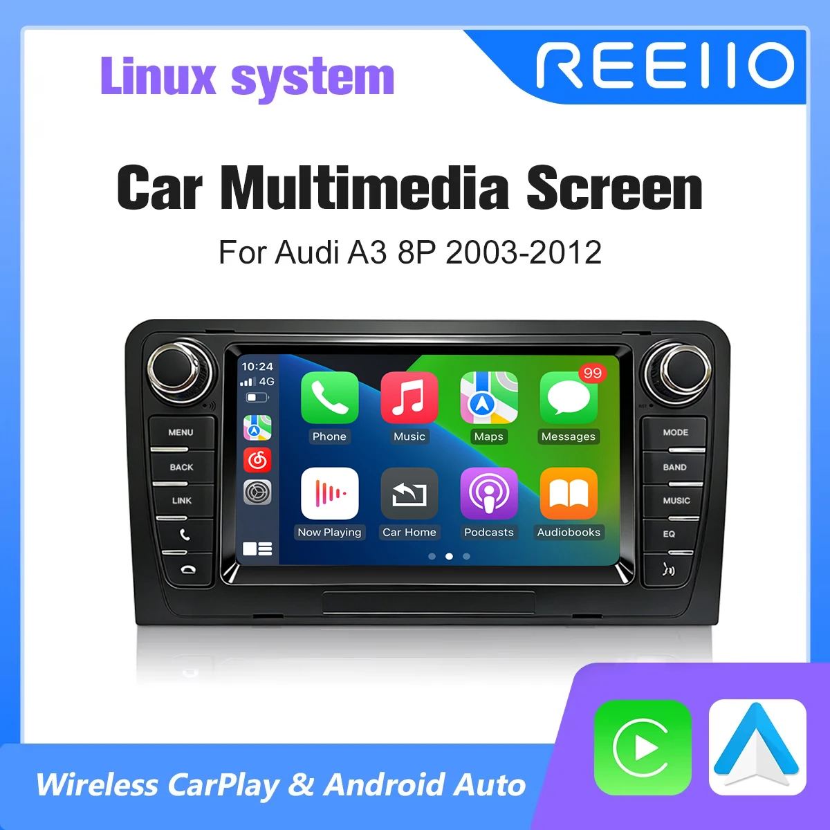 7-Zoll Kabelloses CarPlay Apple Android Auto Autoradio für Audi A3 8P S3 8V 2003-2012 Navigation 1024*600 GPS Multimedia-Display Image