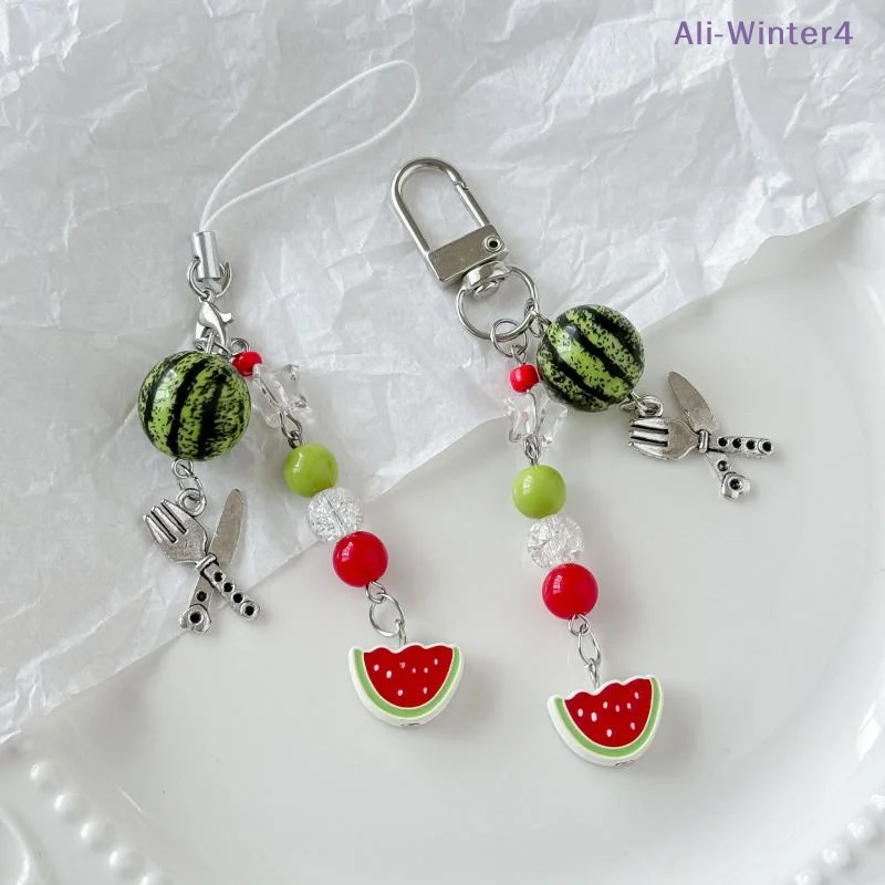 【Winter4】Niedlicher Frucht-Schlüsselanhänger, Sommer-Wassermelonen-Anhänger, Perlen-Schlüsselkette, Anti-Verlust-Handyband, Taschen-Deko-Schlüsselring Image