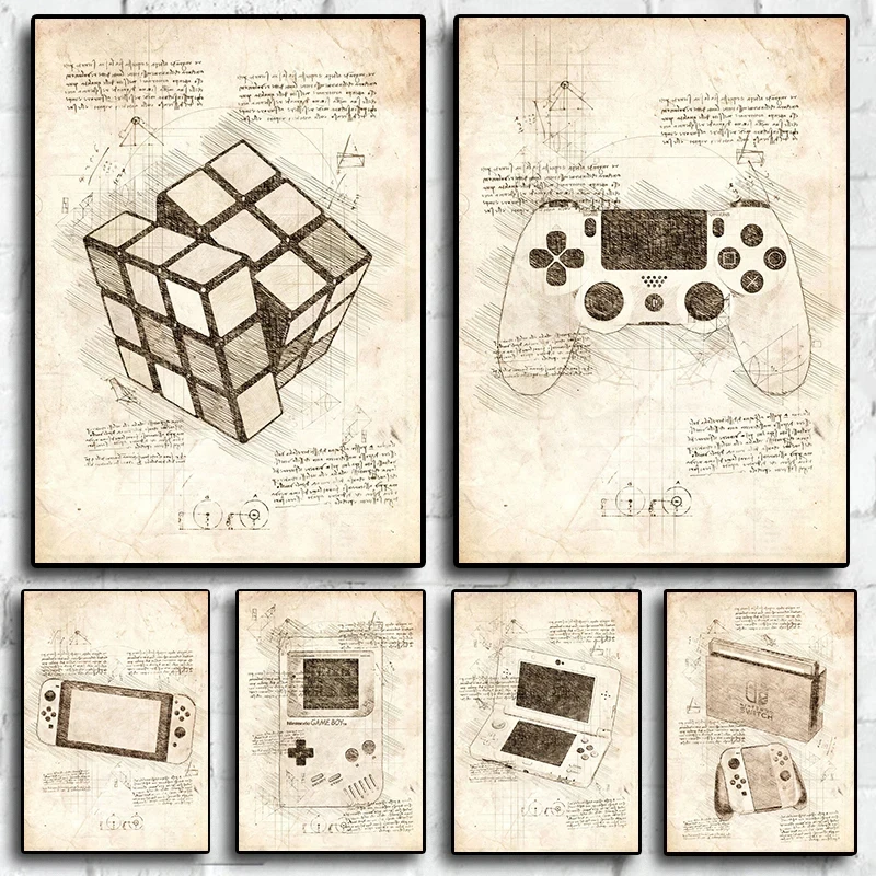 Pop Vintage Skizze Videospiel Griff VR Gaming Poster Wand Kunst Bilder Leinwand Malerei Gamer Zimmer Home Decor Image