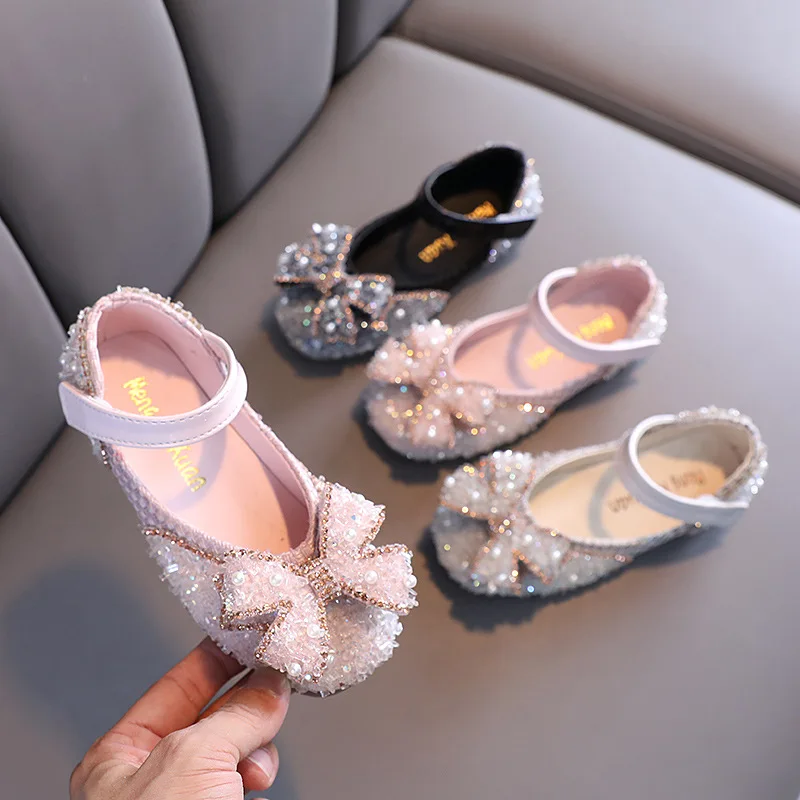 Kinder Prinzessinnen-Schuhe Glitzer Party Hochzeitsschuhe für Mädchen Modische Strass Kleinkinder Ballerinas Lässige Kinder-Lederschuhe Image