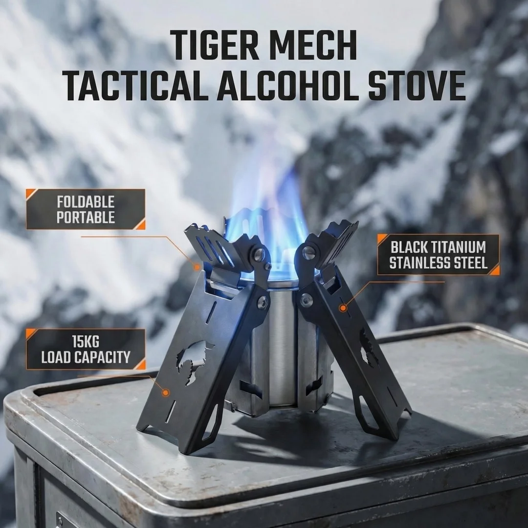 Tiger Mecha Taktischer Alkoholofen Tragbarer Klappbarer Campingofen Ultraleicht 260g Edelstahl Outdoor-Kochbrenner Image