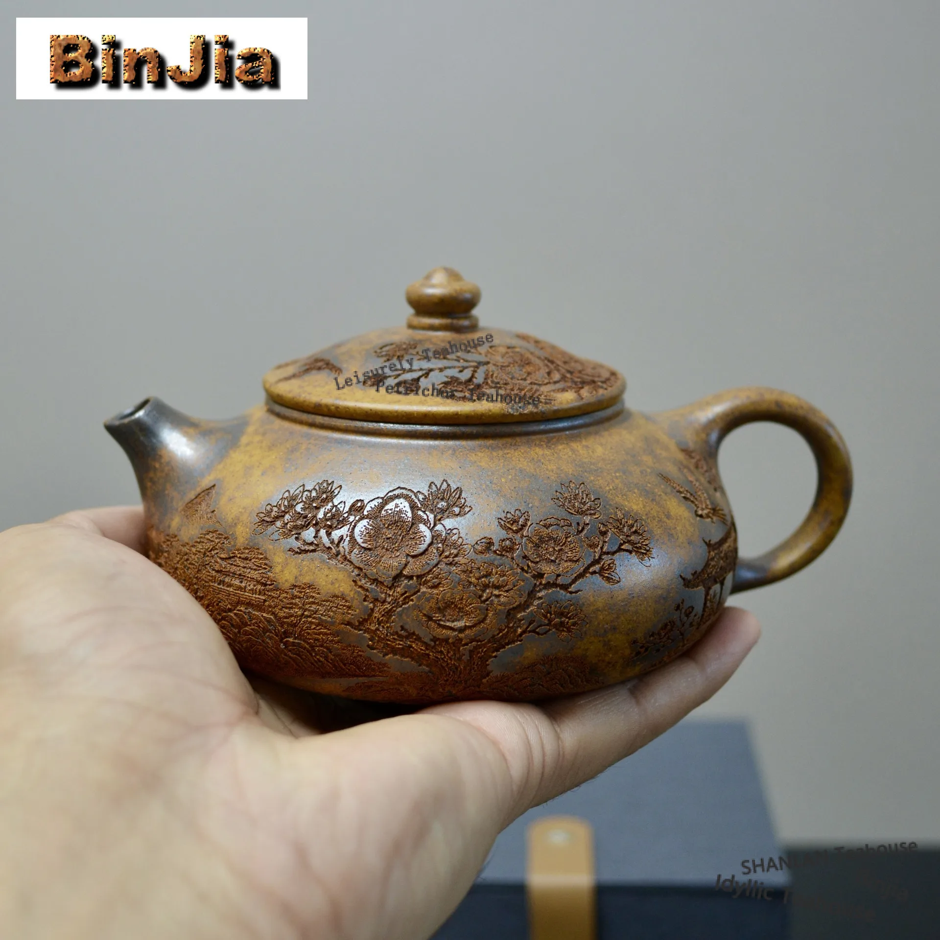 290 ml Vintage Yixing Lila Ton Teekannen Handgemachte Blume Vogel Kalten Fluss Topf Rohes Erz Holzbefeuerte Abschnitt Schlamm Wasserkocher Zisha Tee-Set