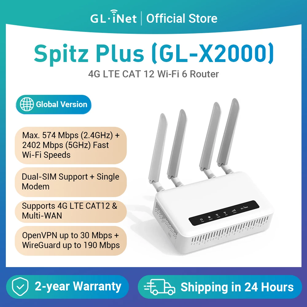 GL.iNet Spitz Plus (GL-X2000) 4G LTE CAT 12 OpenWrt, Dual-SIM, WLAN 6-Router Image