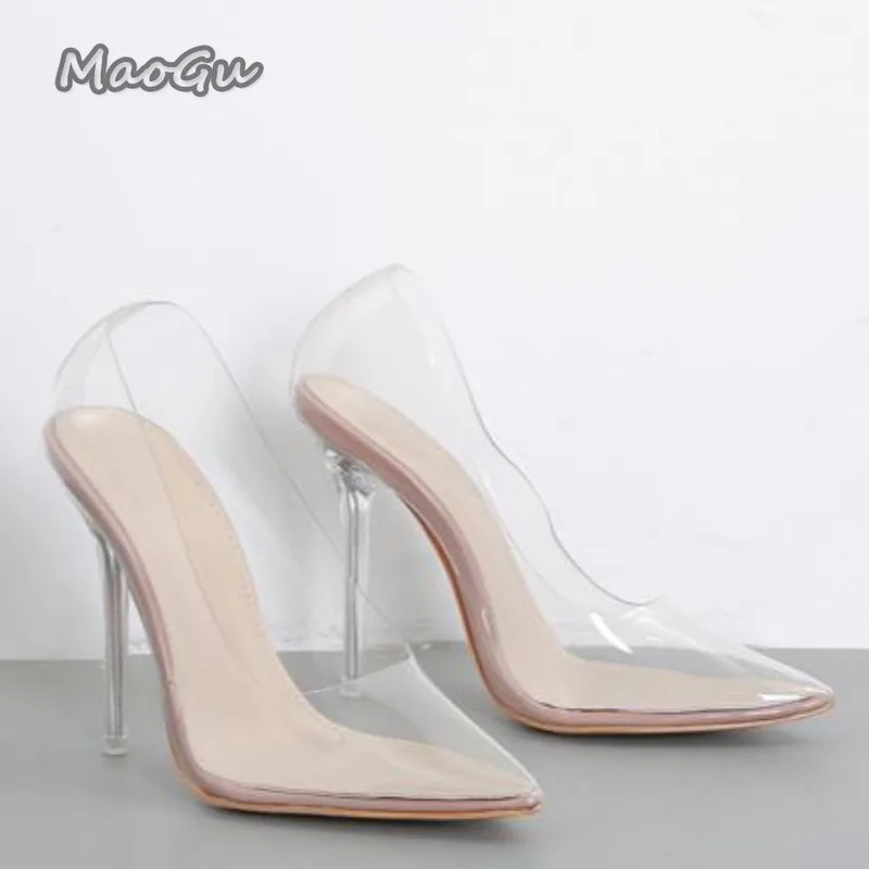 Klar PVC Schuhe Transparent 10CM High Heel Pumps Sexy Spitz Slip-on Sandalen Damen Stilettos Größe 35-42 Zapatos De Mujer