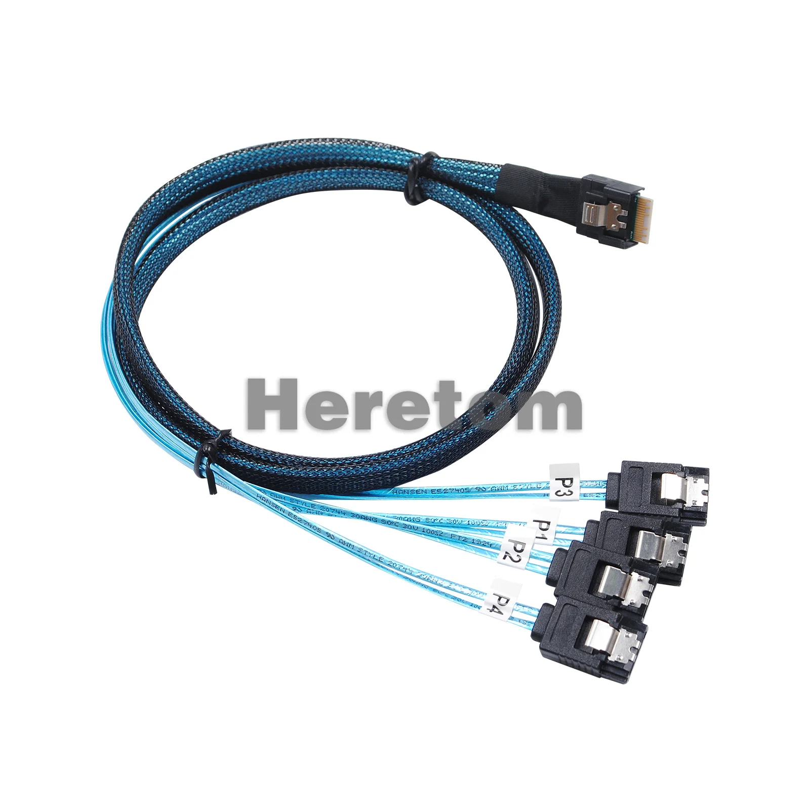 Mini Slim Line SAS 4.0 SFF-8654 4i 38-Pin-Host auf 4 SATA 3.0 7-Pin Zielfestplatte Fanout Raid-Kabel 50 cm/100 cm Image