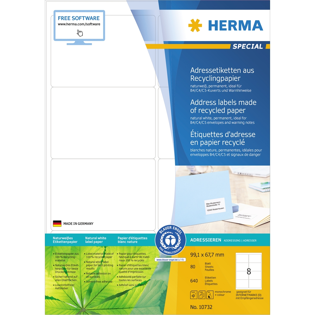 HERMA Etikett 10732 99,1x67,7mm ws 640 St./Pack. Image