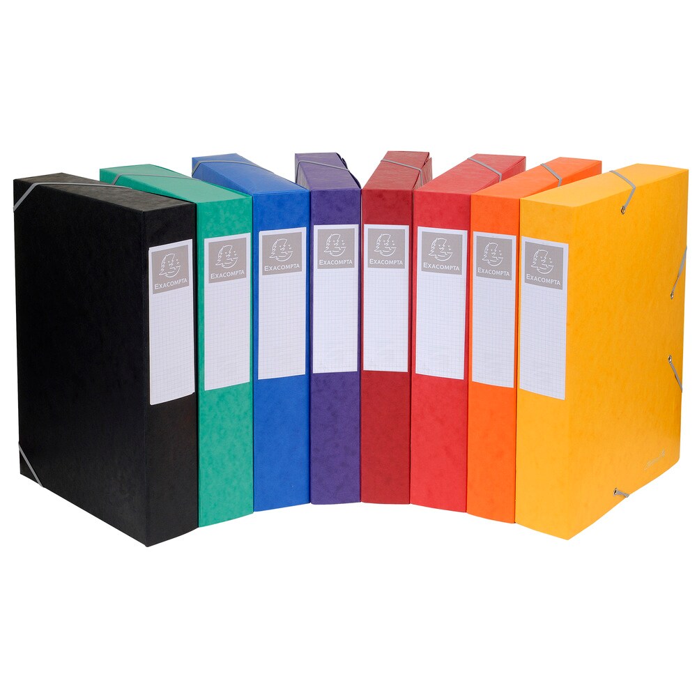 Exacompta Archivbox Cartobox, flach geliefert Rücken 50mm aus Colorspan-Karton, mit 3 Klappen und Gummizug, 25x33cm für DIN A4 Image