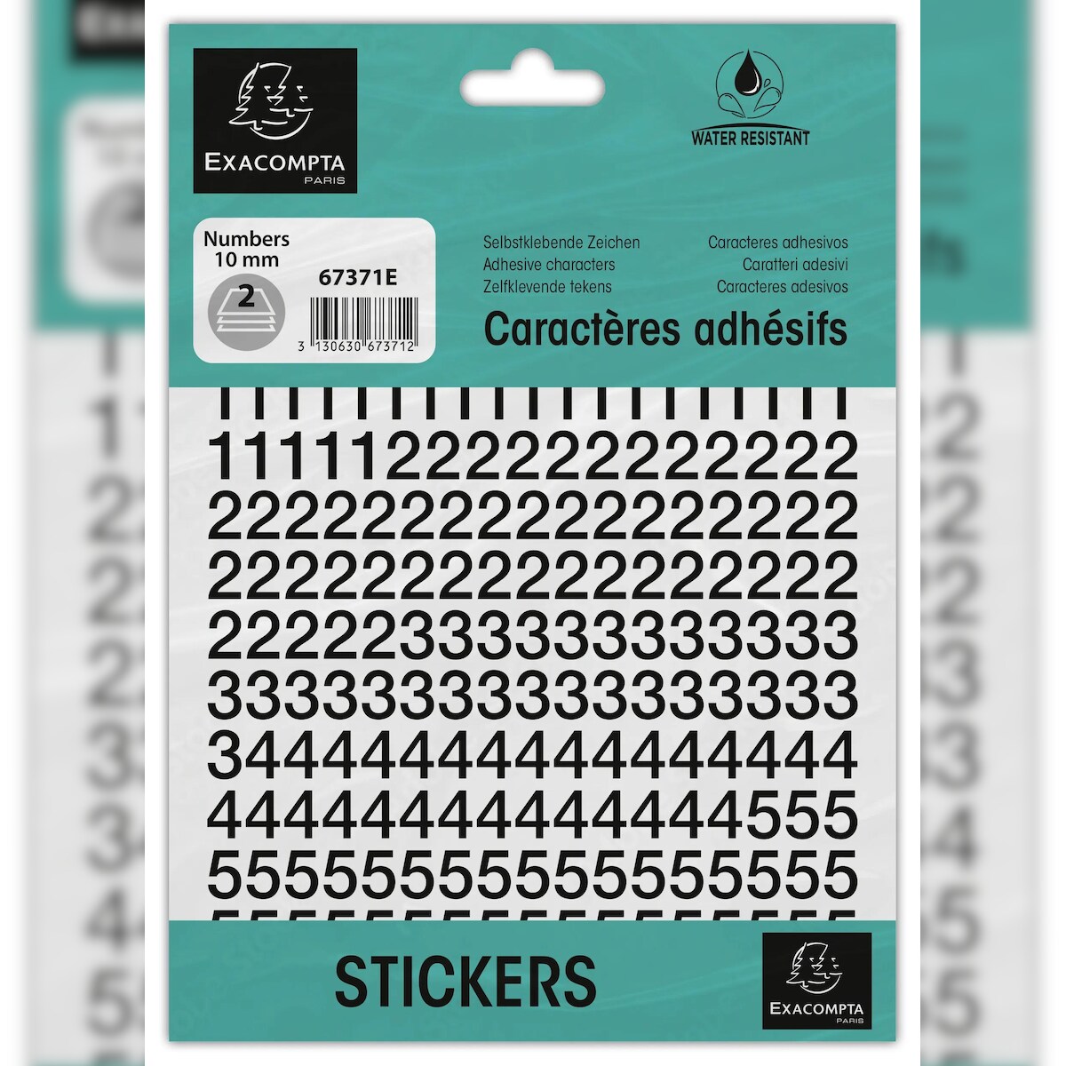 Exacompta 67371E Packung mit selbstklebenden, schwarzen Zahlen 0-9 10 mm - Schwarz Image