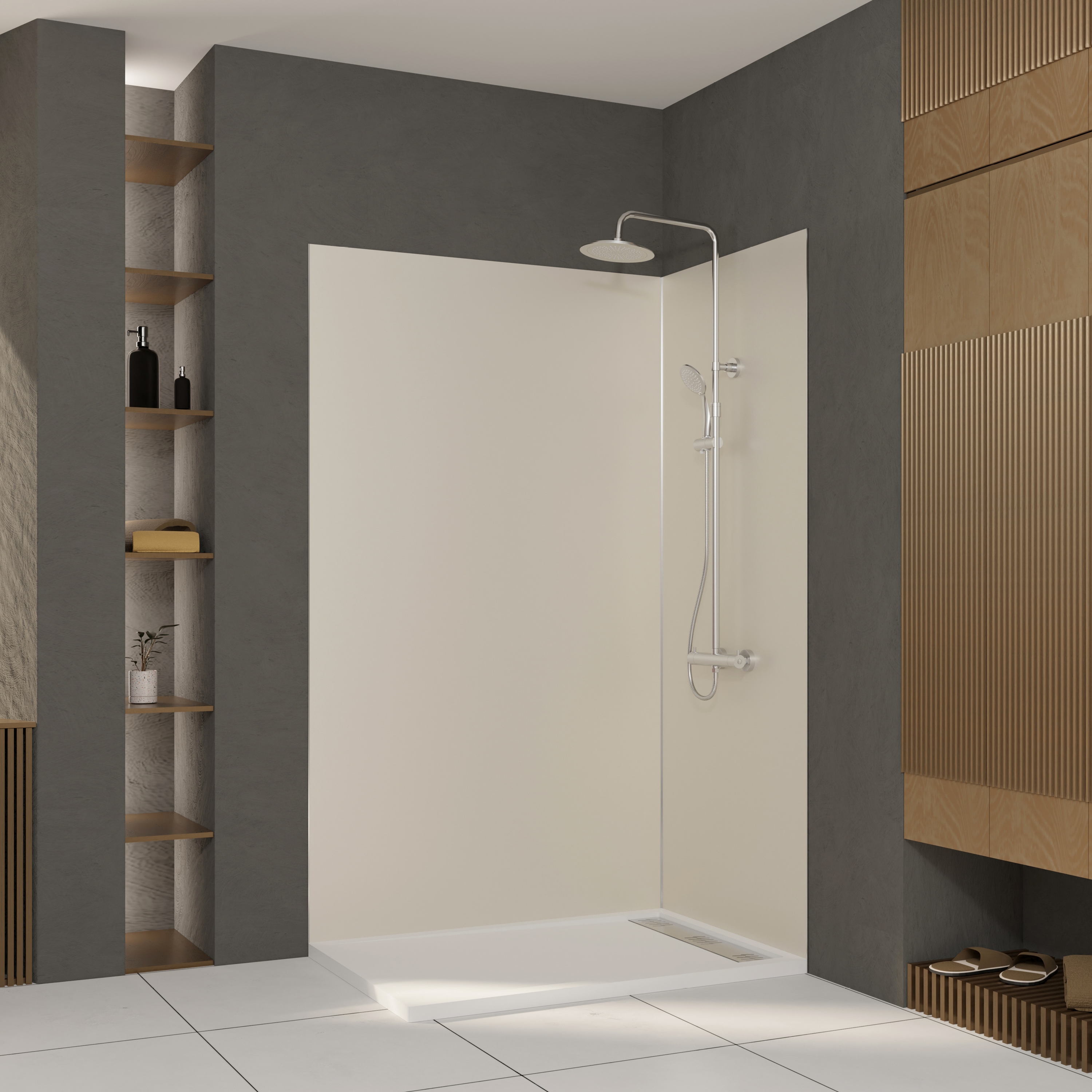 Duschrückwand MARWELL "Urbanox", weiß (ivory), B:120cm H:210cm, Aluminium, Spritzschutzwände, 1 Paneel: 120 x 210 cm Image