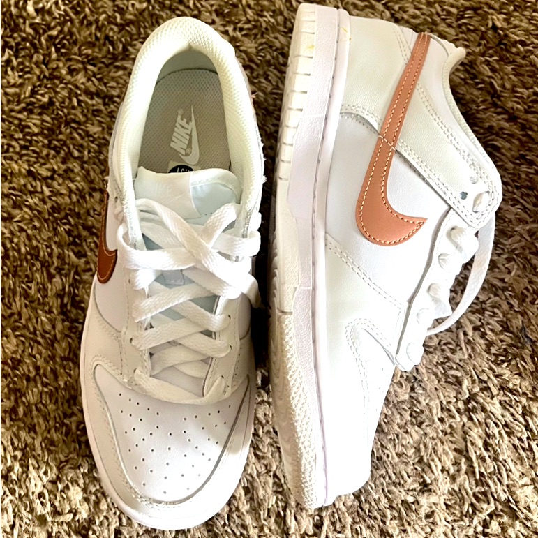 Nike Shoes | Brand New White/Rose Gold Nike Dunks Big Kid Size 4.5 | Color: White | Size: 4.5bb
