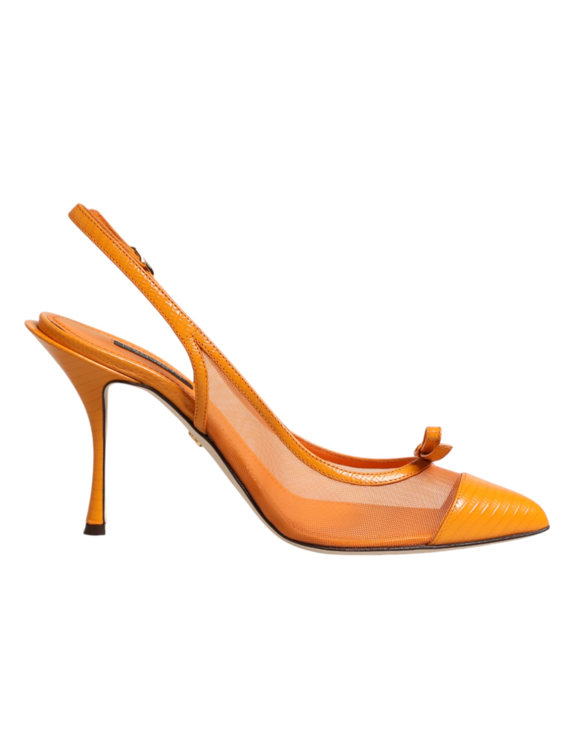 Dolce & Gabbana Orange Leder Netz Slingback Schuhe
