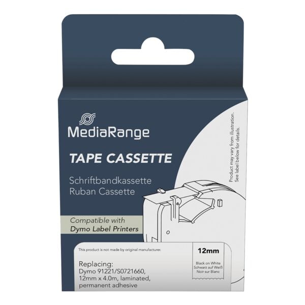 MediaRange Schriftband ersetzt Dymo 91221/S0721660 schwarz auf weiß 12 mm x 4 m, 1.2 cm